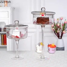 Европейский Стиль Круглый прозрачный стеклянный торт стенд с крышкой стойка-витрина для тортов украшения дома десерт стойка для конфет