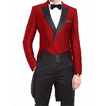 

[XZ27] Peak Lapel Mens Swallow Tail Banquet Dress 2 Pcs Vintage Groom Suits Sets Tailcoat Blazer Jacket For Christmas Dinner