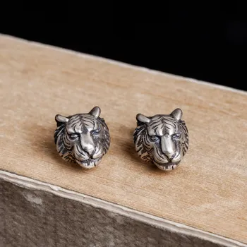 

Zavorohin 3D Tiger Head Charms Earrings Real 100% 925 Sterling Silver Stud Earrings Punk Animals Trendy Jewelry