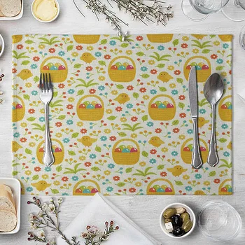 

Painted Egg Bird Flower Placemat Northern European-Style Western-style Placemat INS Meal Coasters Creative Insulation Pad Decora