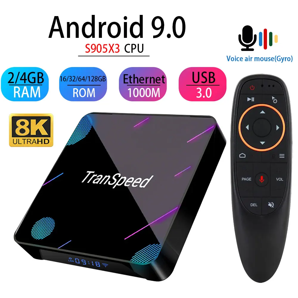 Transpeed X3 Plus Android 9 0 tv Box 4K 8K Amlogic S905X3 4GB 32G 64G 128G Bluetooth 1000M wifi Ethernet голосовой