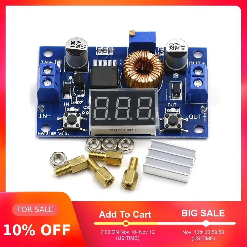 

XL4015 High power 5A 75W DC-DC Adjustable Step-down Charger Module Step Down Buck Converter LED Driver with Red Voltmeter
