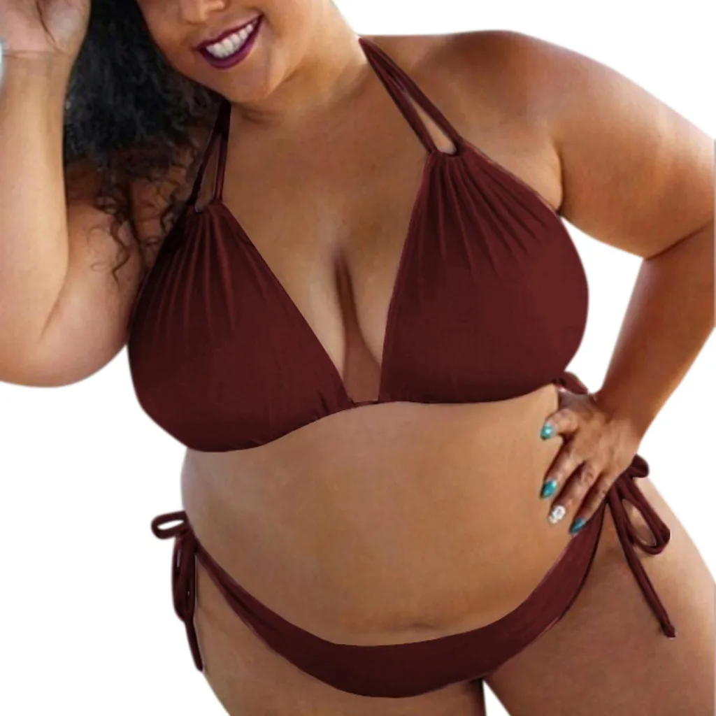 Sexy 2 Piece Set Large Size Bikini Set Large Cup Swimwear Women Halter Swimming Suit Beach Plus Size Cover Up Swimsuit