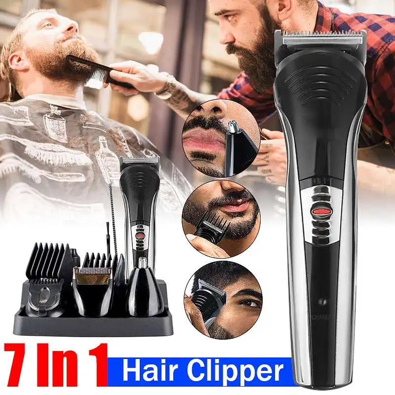 Máquina de Cortar Elétrica sem Fio Cabelo dos Homens 7 em 1 Profissional Cabelo Nariz Barba Orelha Trimmer Removedor Grooming Shaver Kit Máquina Corte 4 Eletrodomésticos