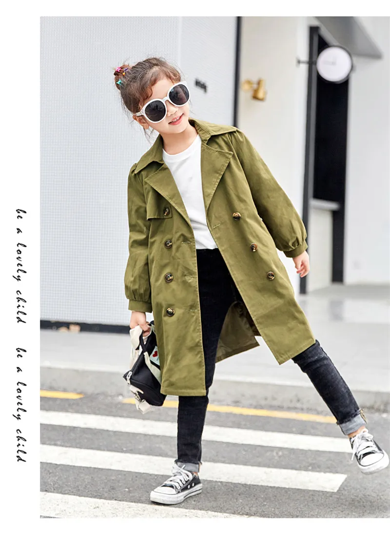 Girls Trench Coats Double Breasted Jackets For Girls Clothing Tops Kids Windbreaker Spring Autumn Outerwear for Girl Students