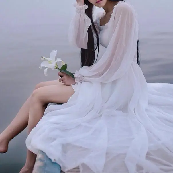 Сказочные шифоновые женские платья Maxi Белые пляжные с длинными