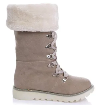

Women Vintage Knee Snow Boots Lace Up Rivet Thick Fur Shoes Women Winter Flats Boots Plush Warm Women Botas De Mujer