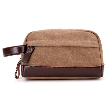

Coffee Zipper Men Travel Canvas Toiletry Bag Wash Shower Makeup Organizer Portable Case Pouch Faux Leather