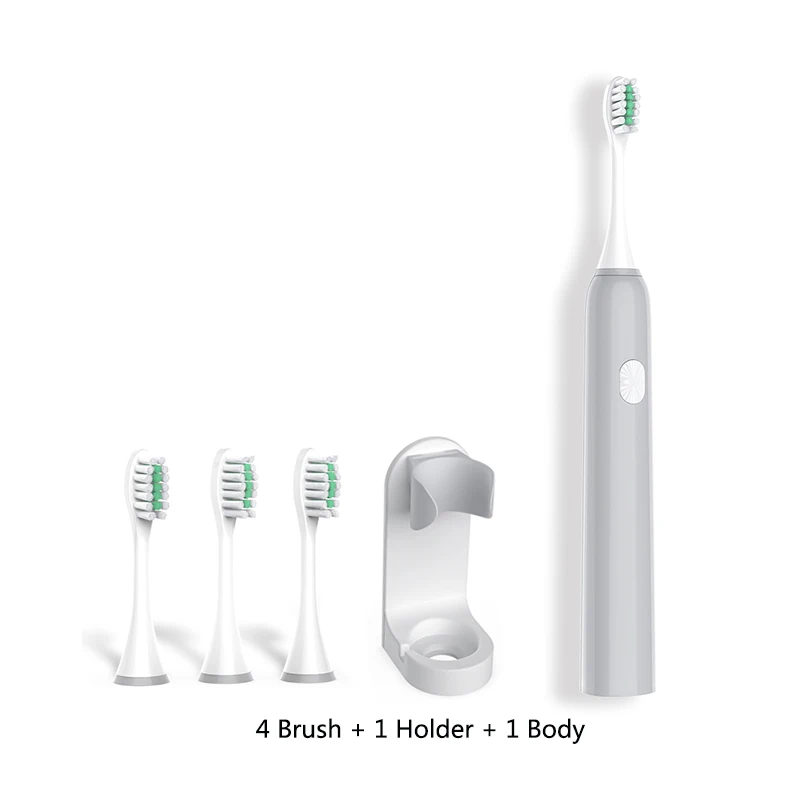 Grey-4 New Adult Electric Toothbrush Sonic Wave Rechargeable IPX7 Waterproof Smart Chip Teethbrush Cup Head USB Rechargeable Clear 40 - Цвет: Grey-4
