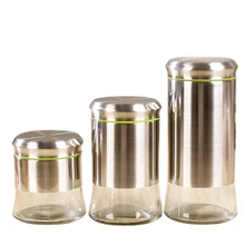 Stainless Steel Airtight Canister Set Food Storage Container for Kitchen Counter Grains Sugar Coffee Canister with Clear Glass B