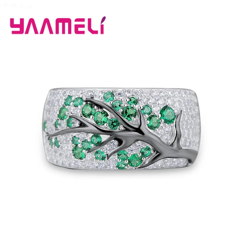 Green Новейшая мода 925 Серебряные кольца с широким диапазоном для мужчин и женщин унисекс Bague Древо жизни кубический циркон инкрустация проложили трендовые ювелирные изделия - Цвет основного камня: Green