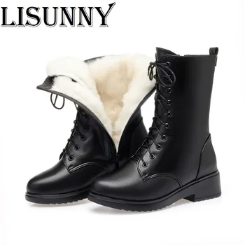 

2020 women Long Boots shoes winter new genuine leather boots women military plus size 41 42 43 Casual Martin boots women