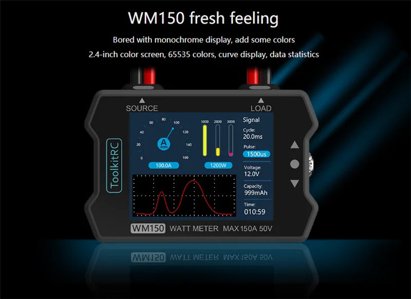 ToolkitRC WM150 150A 50 в Ватт метр анализатор мощности TFT 2,4 дюймов ЖК-дисплей тестер напряжения тока PWM выход для радиоуправляемого дрона
