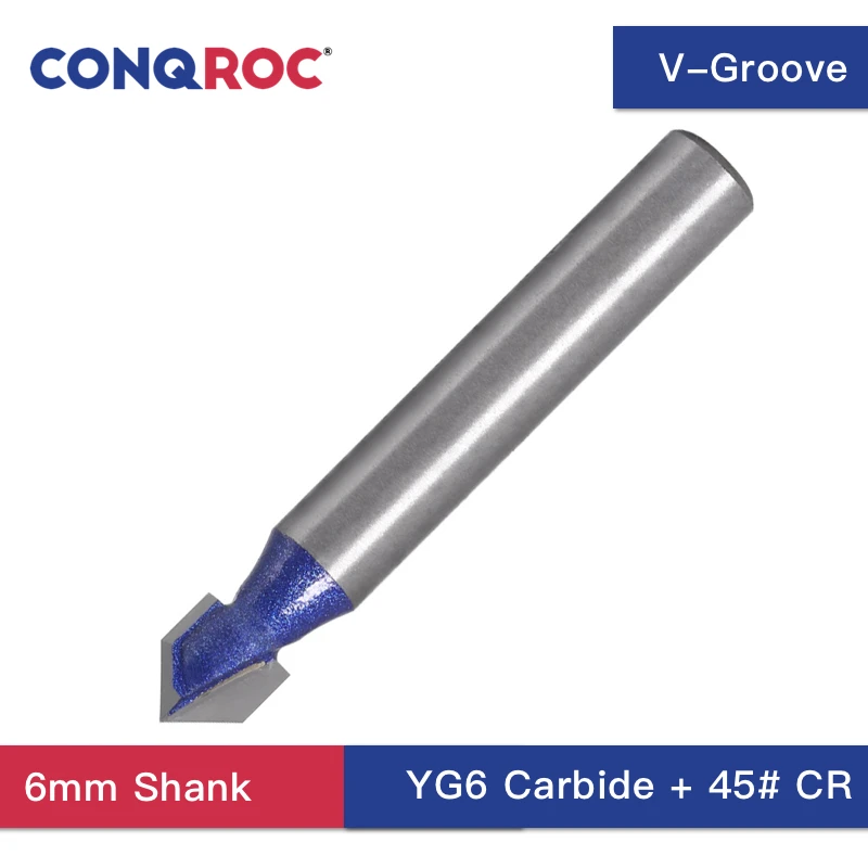 6mm Shank 90 Degree V-Groove Template Router Bit 6.35mm (1/4