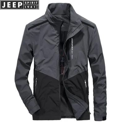 JEEP дух брендовая летняя куртка быстросохнущая со стоячим воротником осенние куртки мужские в стиле милитари Повседневное непромокаемая верхняя одежда большой Размеры M-4XL - Цвет: Темно-серый