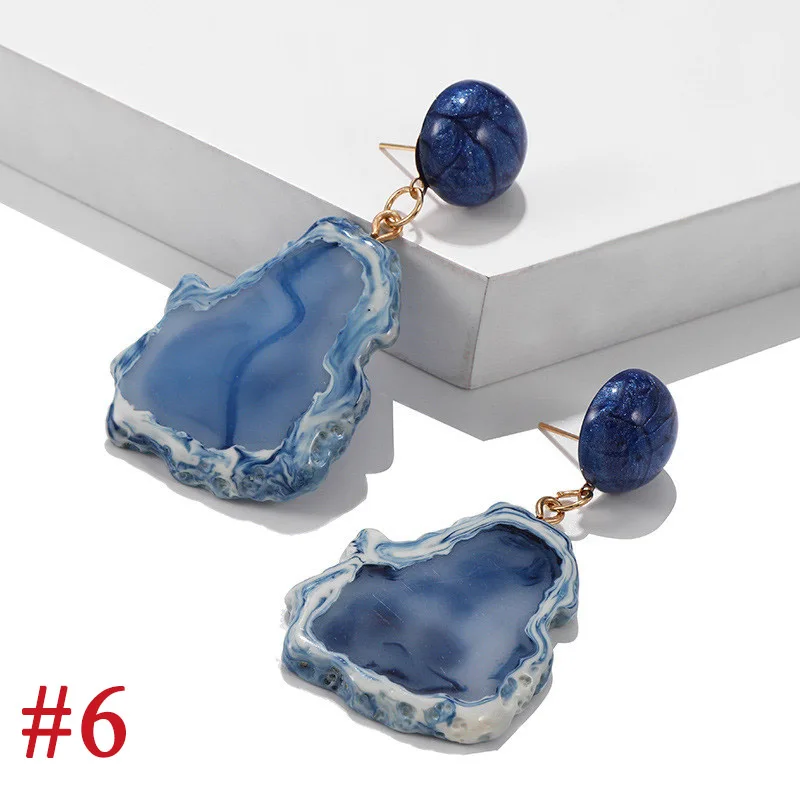 10Vintage Blue Pink Stone Resin Earrings Big Long Drop Earrings For Women Statement Jewelry Pendientes Mujer Moda 2019 Ohrringe