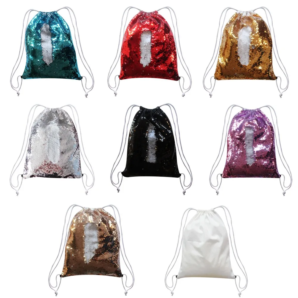 Free Shipping 5pcs/lot Subliamtion blank backpack Rope Bundle pocket sequins storage bags hot transfer printing consumables DIY