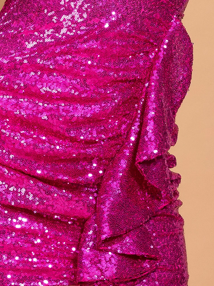 Missord, женское сексуальное платье с глубоким v-образным вырезом, длинным рукавом, блестками и оборками, женское элегантное мини облегающее платье, FT19903-3