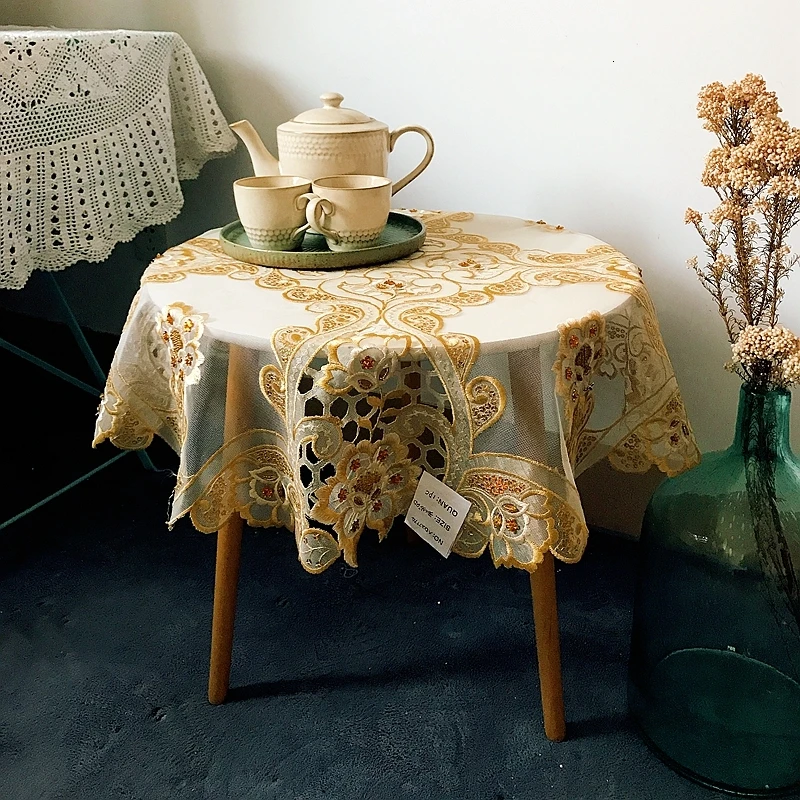

European Retro Lace Cotton And Linen Fabric Embroidery Hollow Beaded Tablecloth TV Refrigerator Air Conditioner Dust Cover Towel