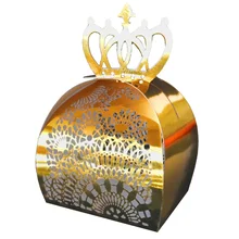 

Reflective Golden Crown Shaped Gift Box Packaging for Wedding Laser Cut Hollow Candy Boxes Party Supplies Paper Carton Wholesale