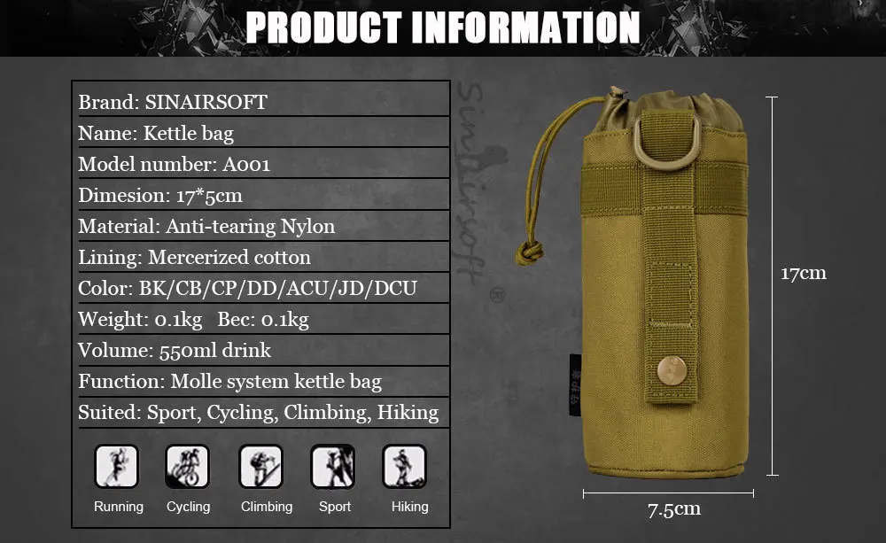 SINAIRSOFT MOLLE система армейская прочная бутылка для воды d-кольцо держатель шнурок мешок Открытый тактический военный бутылка для воды сумка