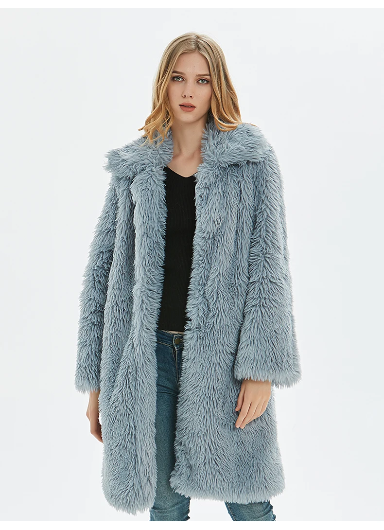 Пальто из искусственного меха осенне-зимнее женское пальто с отложным воротником из плюша теплое пальто X-Long уличная куртка женская