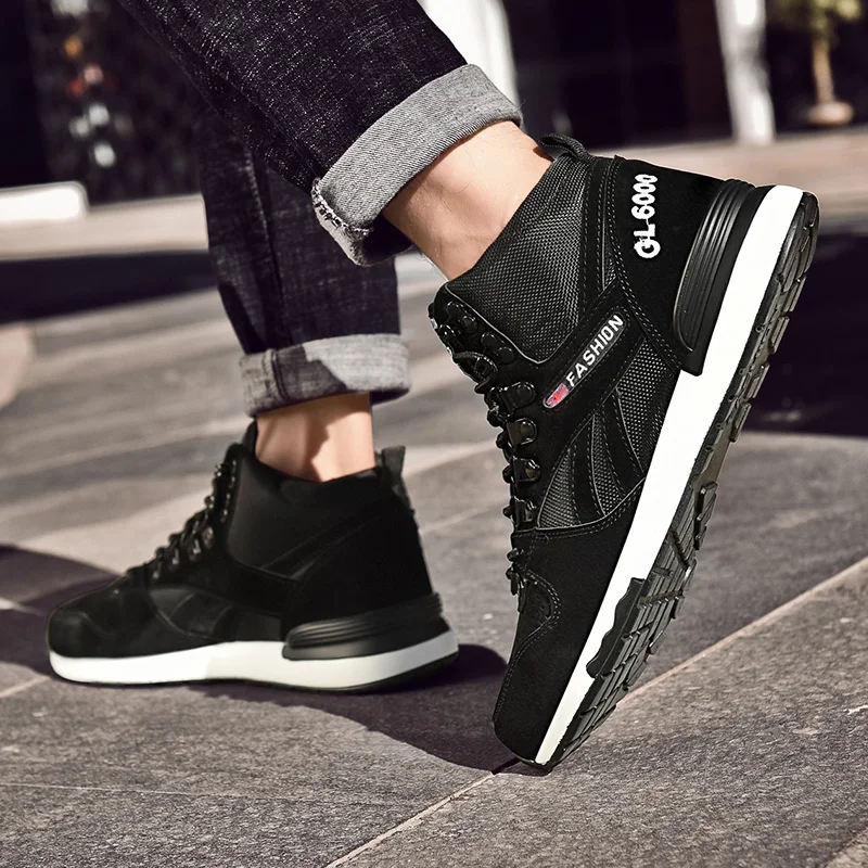 

Men high-top oxford shoes 2019 autumn fashion sneakers breathable black brand new pu soles comfortable non-slip large size 38-45