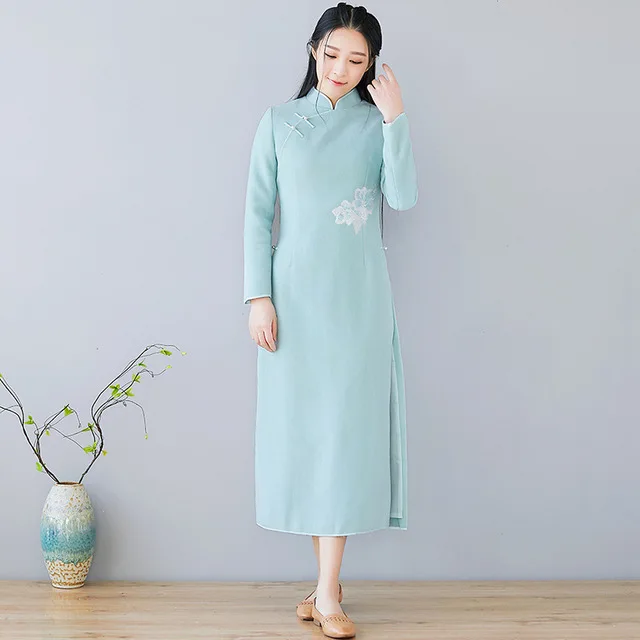 Skup Nowa dostawa moda damska sukienka w stylu chińskim sukienki vintage haft wąska talia ubrania