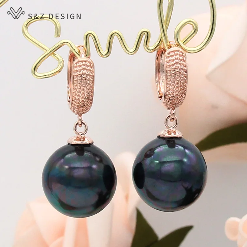 S&Z DESIGN Fashion Big Round Colorful Imitation Pearl Dangle Earrings For Women Wedding Temperament Simple Elegant Jewelry