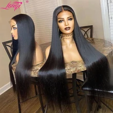 Lanqi Brazilian Long Human Hair Wig 28 30 32 34 36 Inch Bone Straight Lace Front Human Hair Wigs For Women 4x4 Lace Closure Wig
