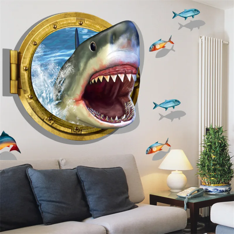 3D Wall Stickers Bathroom Floor Shark Kids Rooms PVC 60*90cM Removable