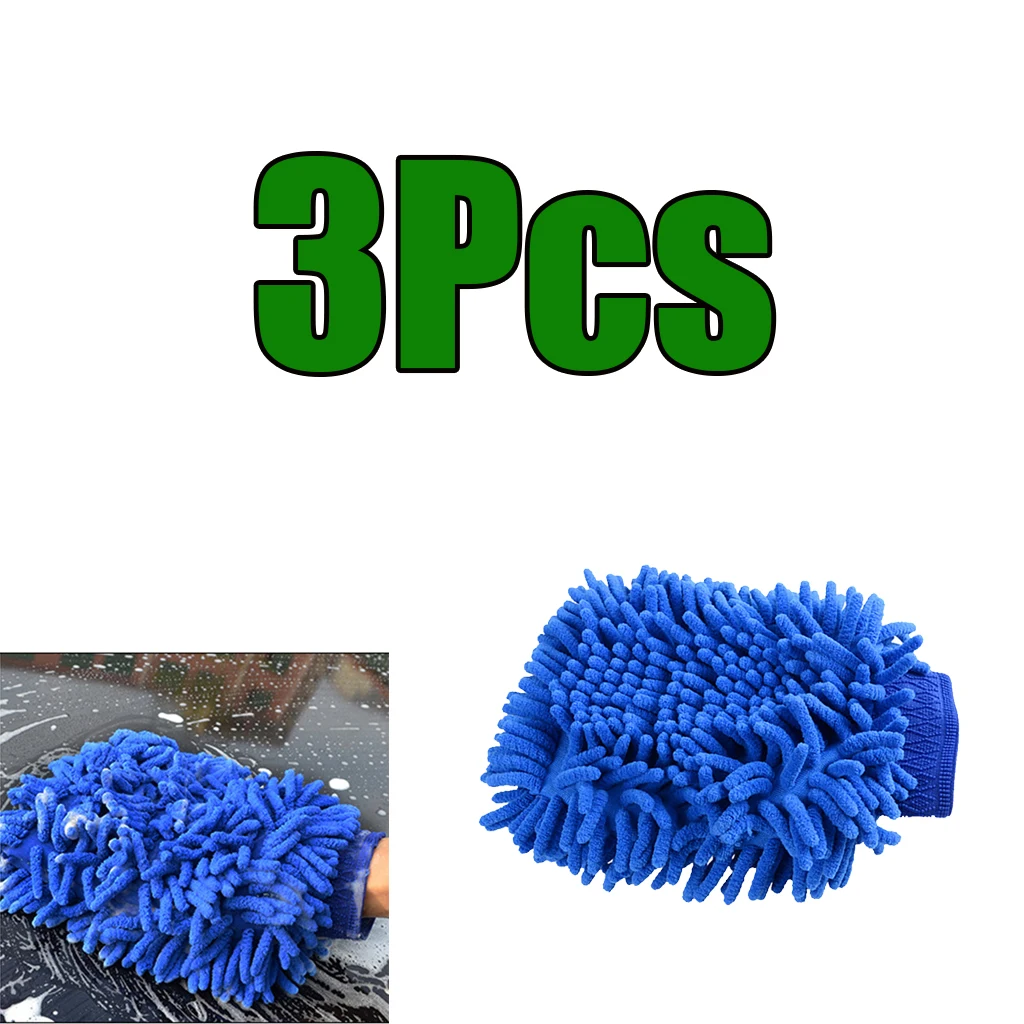 3-piece Chenille Microfiber Car Cleaning Wash Glove Rag Towel Cloth Duster