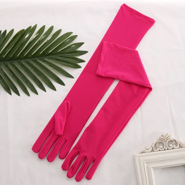 Stretch Satin White Glove Long Bridal Gloves Black Red Elbow Length Women Dance Party Wedding Gloves Full Finger Guantes Boda Hot Red