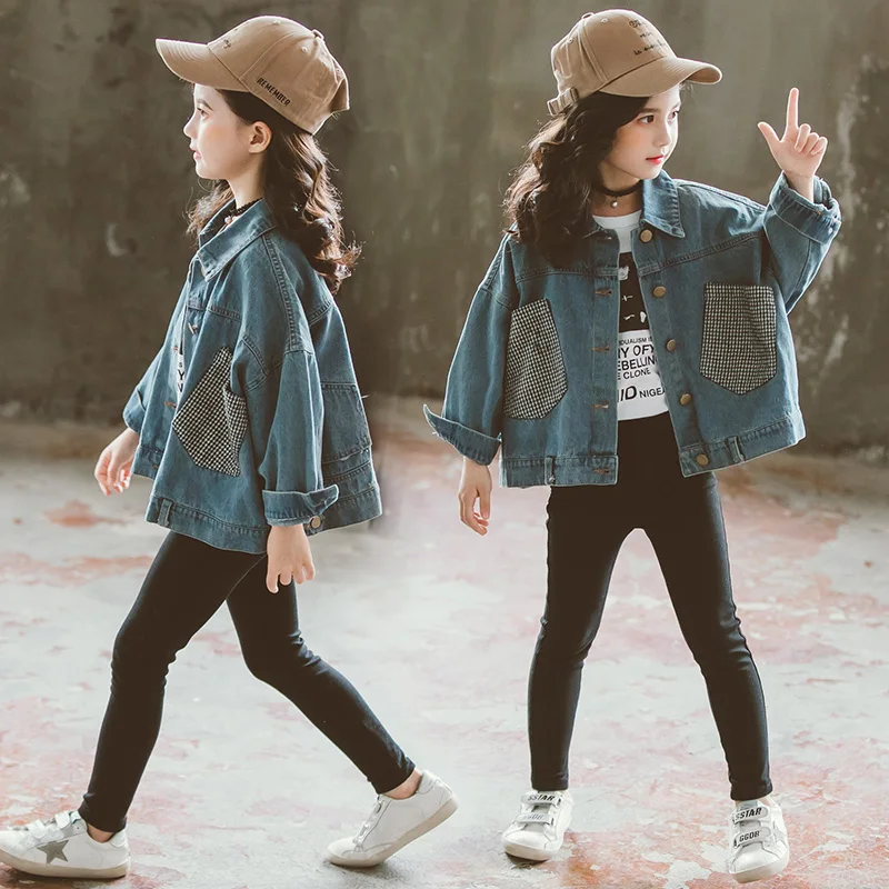 

Girls Fall Denim Jacket for Girl Autumn Solid Denim Long Sleeve Coat Cotton Windbreak Outwear Children Jacket Kids Clothes 8 10Y