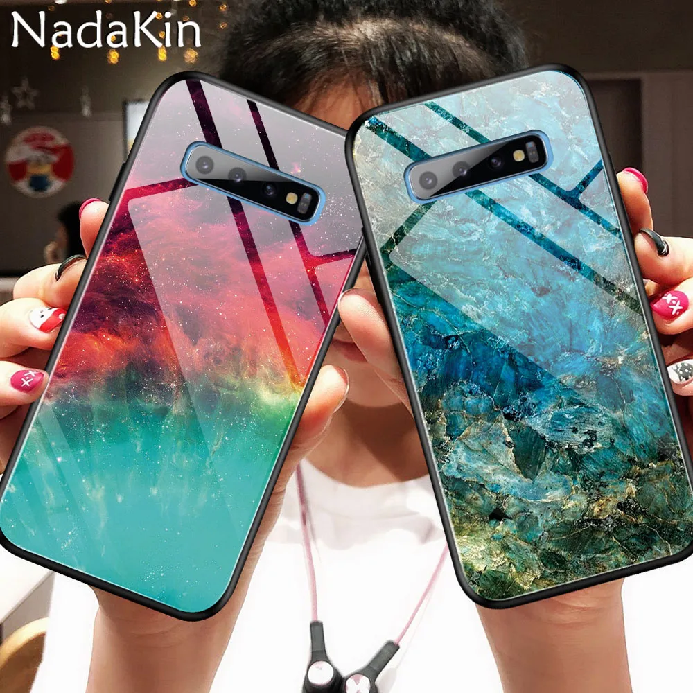 

Back Tempered Glass Fitted Case Shell for Samsung Galaxy S10E S10 S9 Note 10 Plus Note 9 Luxury Painted Cover with Soft Bumper