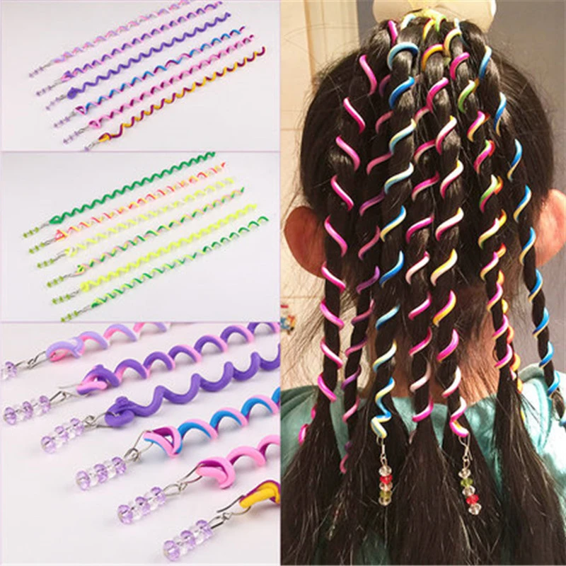 6PCS/Set Rings Hair Girls Spiral Headbands Cute Colorful Crystal Long