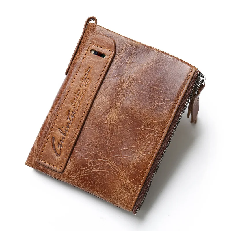 2021 New RFID Leather Men's Coin Purse Wallet Short Small Retro High Quality Double Zipper Design | Багаж и сумки