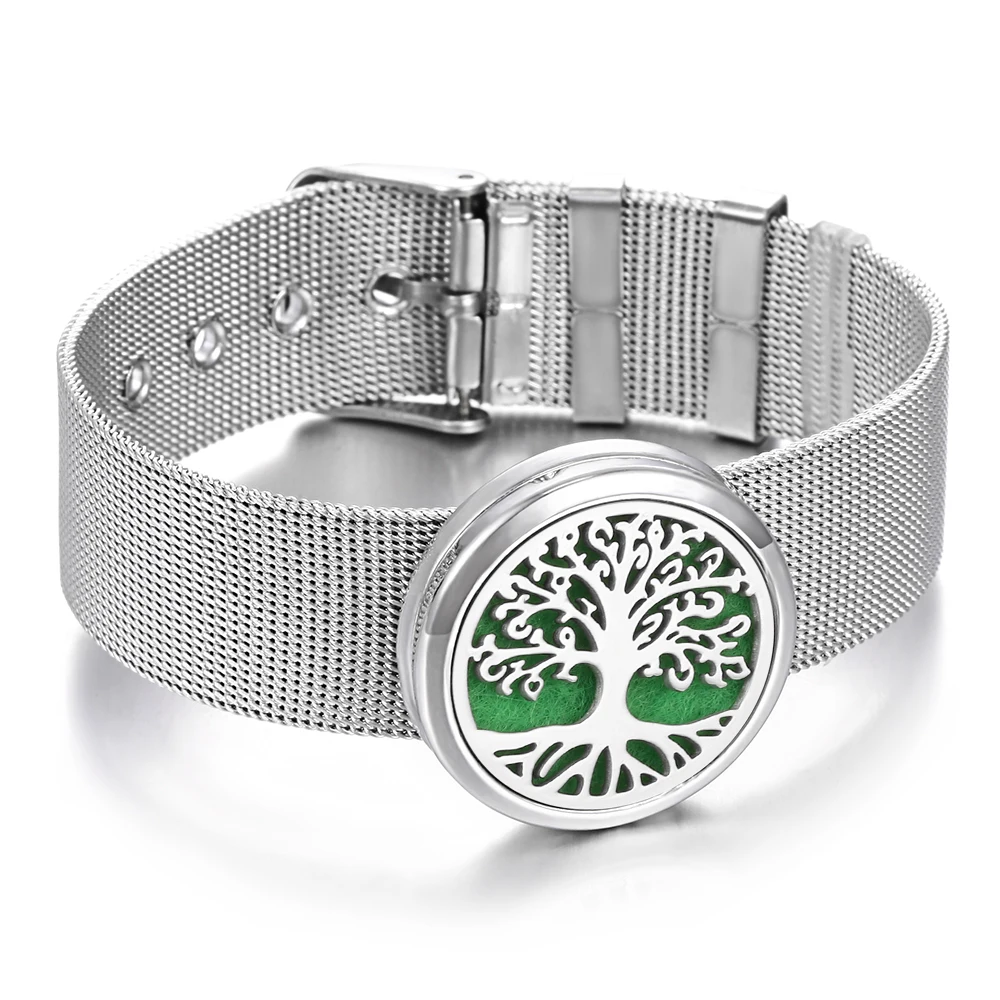 Высокое качество ароматерапия Bracelet браслет 316L из нержавеющей стали Дерево жизни духи эфирные масла диффузор браслет ремешок для часов