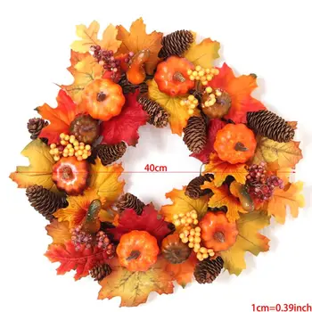 

Halloween Pine Garland Decorated Doors Wreath Fall Maple Leaves Natural Artificial Pumpkin Berry Christmas Decor H4GD