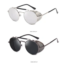 2 шт ретро круглые металлические солнцезащитные очки стимпанк Мужские Женские брендовые дизайнерские очки УФ-защита-серебро и черный
