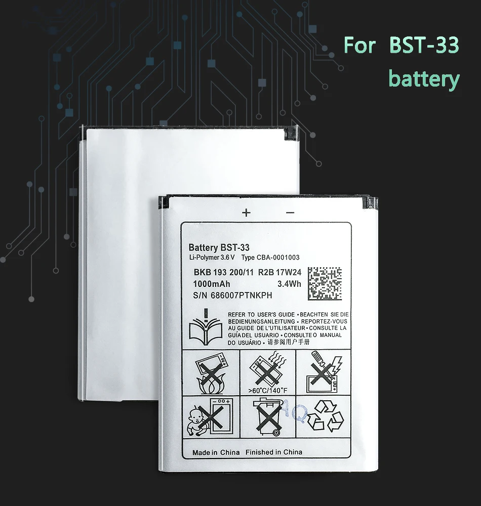 BST-33 литий-ионный аккумулятор для мобильного телефона, Батарея для sony Ericsson W205 W300 W300i W302 W395 W595 W595a W610 W610i W660 W705 W705u 1000 мА-ч