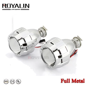 

ROYALIN Car Styling 2.0 HID Bi xenon Headlight Projector Lens Metal W/ Mini Gatling Gun Shroud For Motorcycle H1 H7 H4 Retrofit