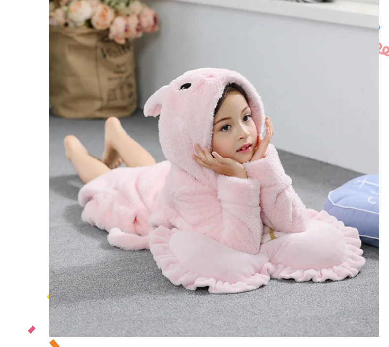 Roupão de Banho Infantil para Meninas Roupão de Bebê com um Capuz para Crianças Flanela Terry Roupão Bonito Coelho Rosa Inverno 2-13y 12 de bebê com um capuz para crianças inverno