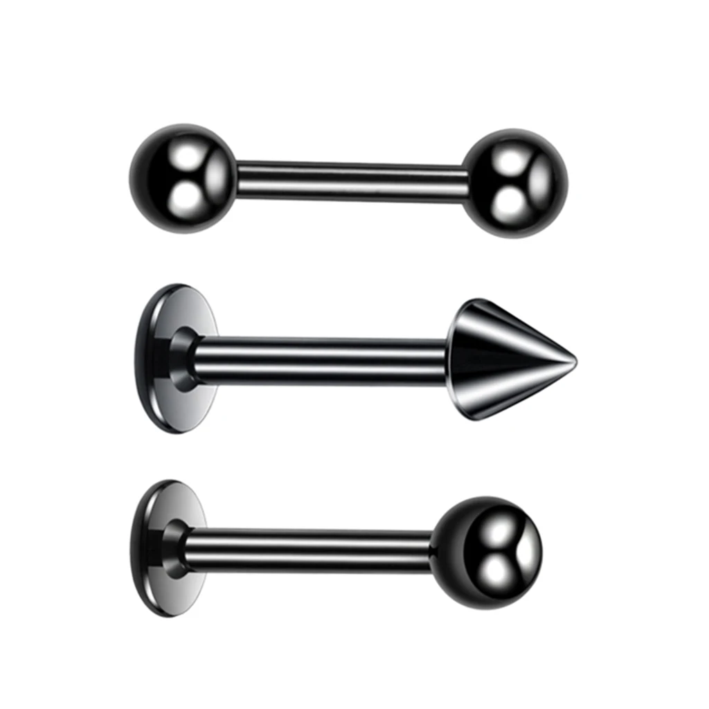 Blesiya 8Pcs Black Hoop Nose Lip Tongue Studs Eyebrow Tragus Ring Piercings