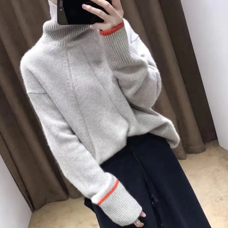 JORSEA Oversized Knitted Pullover Turtleneck 2019 Fall Winter Women Sweaters Basic Jumpers Warm Tops | Женская одежда