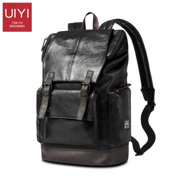 

UIYI Korean version men's backpack PU leather big backpack large capacity school bag 14 inch laptop backpack leisure travel bag