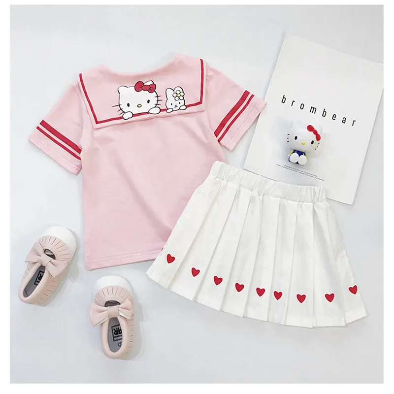 Комплекты одежды для маленьких девочек «hello kitty»; футболка+ юбка; комплект из 2 предметов; костюм моряка; детский комплект одежды принцессы с героями мультфильмов для дня рождения