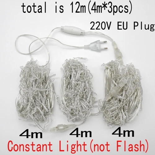 12M Length 220V EU 8 м-48 м водонепроницаемый наружный Рождественский светильник 0,4-0,6 м светодиодный занавес сосулька струнный светильник s сад торговый центр карнизы декоративный светильник s - Испускаемый цвет: 12M Length 220V EU