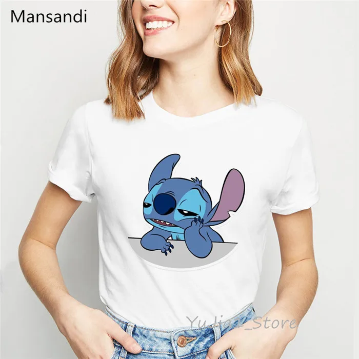 LILO STITCH футболка с мультяшным принтом Женская harajuku Kawaii одежда облегающая Повседневная футболка Женская забавная футболка camisetas mujer - Цвет: Y80208