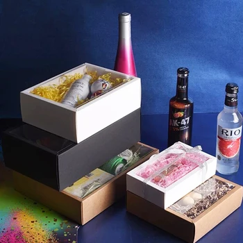 Caja de papel Kraft plegable con ventana de PVC transparente, caja de regalo, Cajas de cartón, 10 Uds.